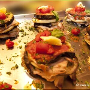 Millefoglie di vitello aubergines siciliennes veau et mozzarella