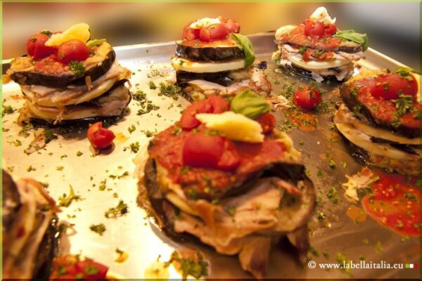 Millefoglie di vitello aubergines siciliennes veau et mozzarella