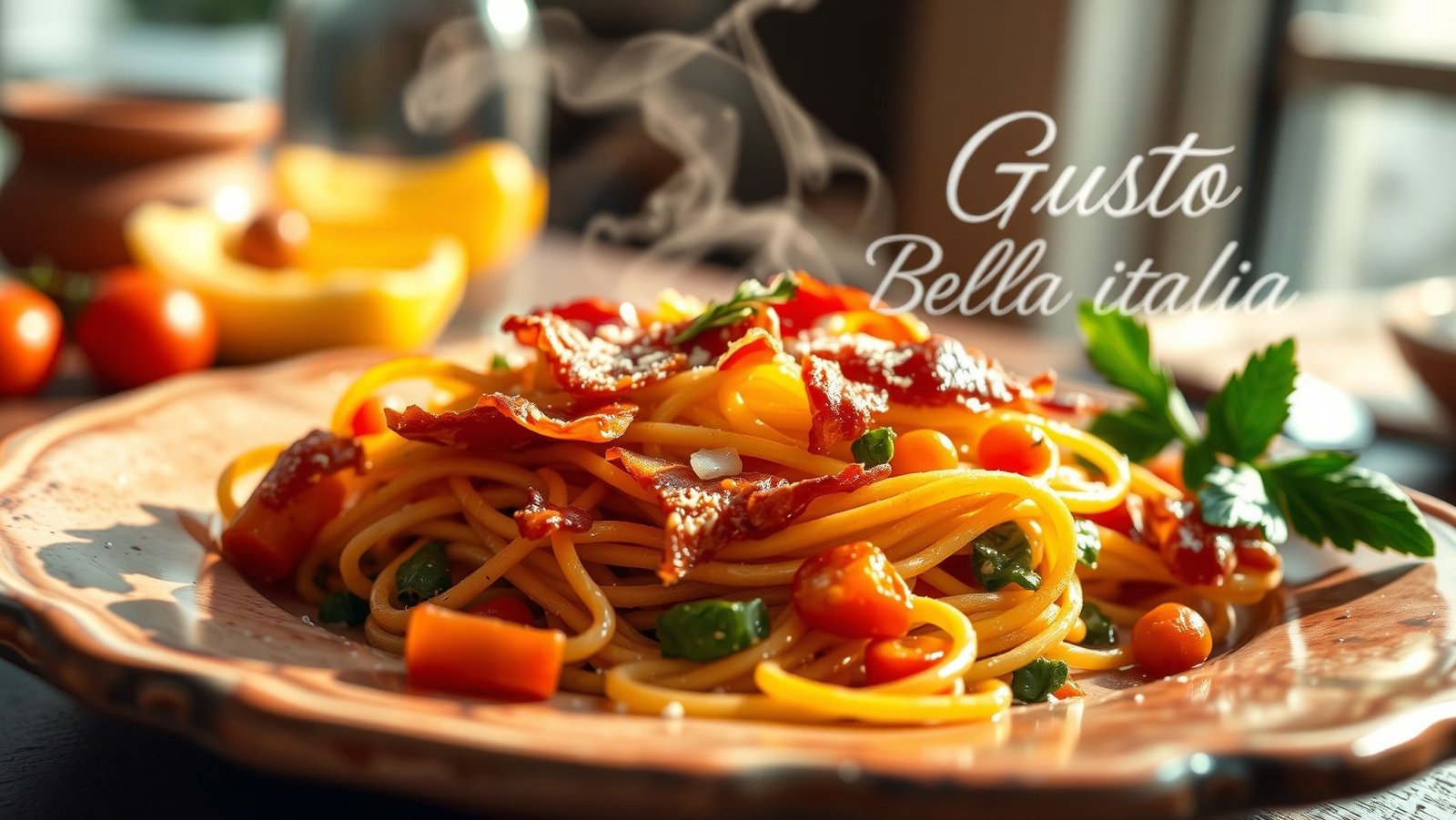 Lasagnette à la pancetta et petits légumes - Traiteur italien a Braine L Alleud