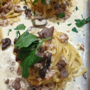 Tagliatelle a la boscaiola - Saucisse italienne et cepes